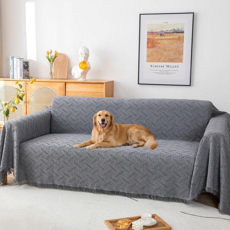 Box Cushion Sofa Slipcover, 180cm H x 300cm W, Dark Grey