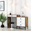 Table de maquillage moderne avec pieds en métal, finition noyer et blanc, 48,8 x 33,4 x 15,7 pouces | 100% panneau de particules enduit de mélamine, poignée en plastique | Commode élégante pour la maison et les espaces de beauté, design fonctionnel-70298080