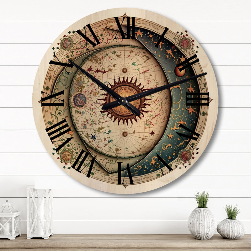Horloge murale en bois massif Maryesther, Grand