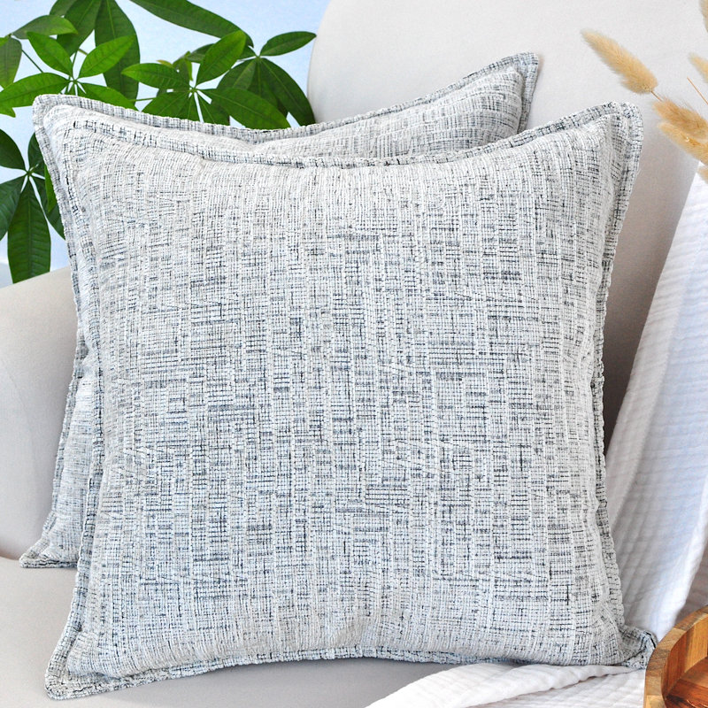 Oveesha Cream White Chenille Square Throw Pillow Covers, 20" x 20" (Set of 2)