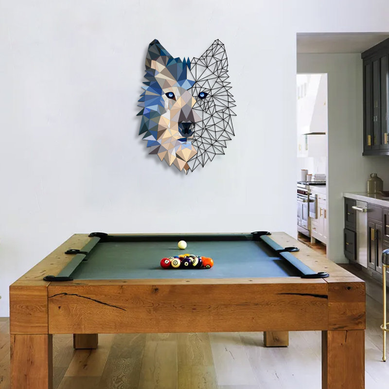 Décoration murale loup coloré en métal, H 27 po x l 20 po x P 1 po