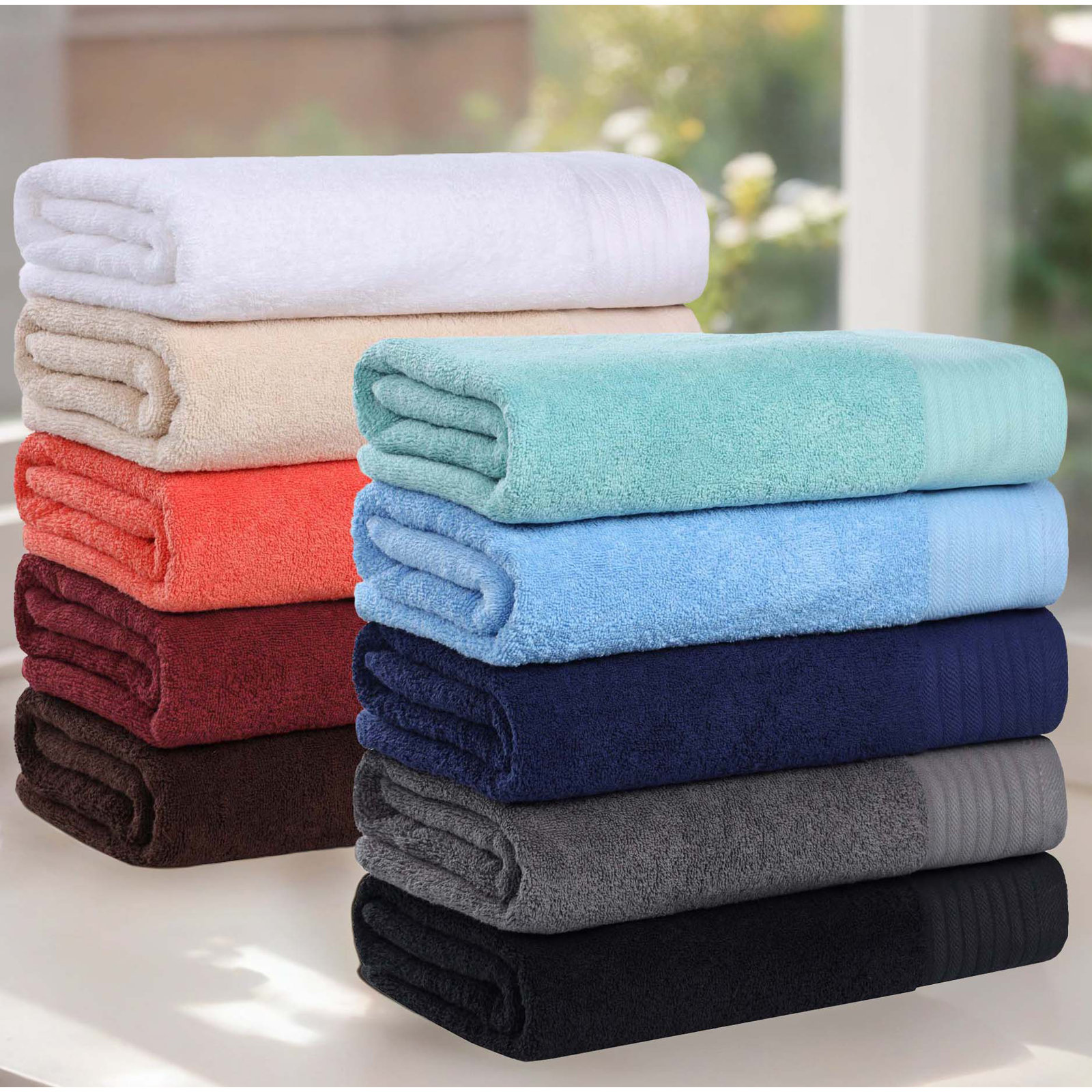 Arbois Turkish Cotton 6 Piece Herringbone Solid Medium Weight Towel Set, Chocolate Solid