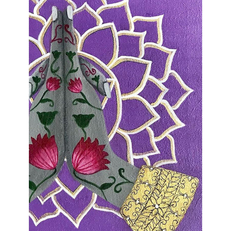 Couronne de chakra, peinture à l'acrylique et à l'encre sur toile par Kangana Vohra - 24 po x 24 po, art mural mauve spirituel, décor de méditation moderne, symbolisme des lumières