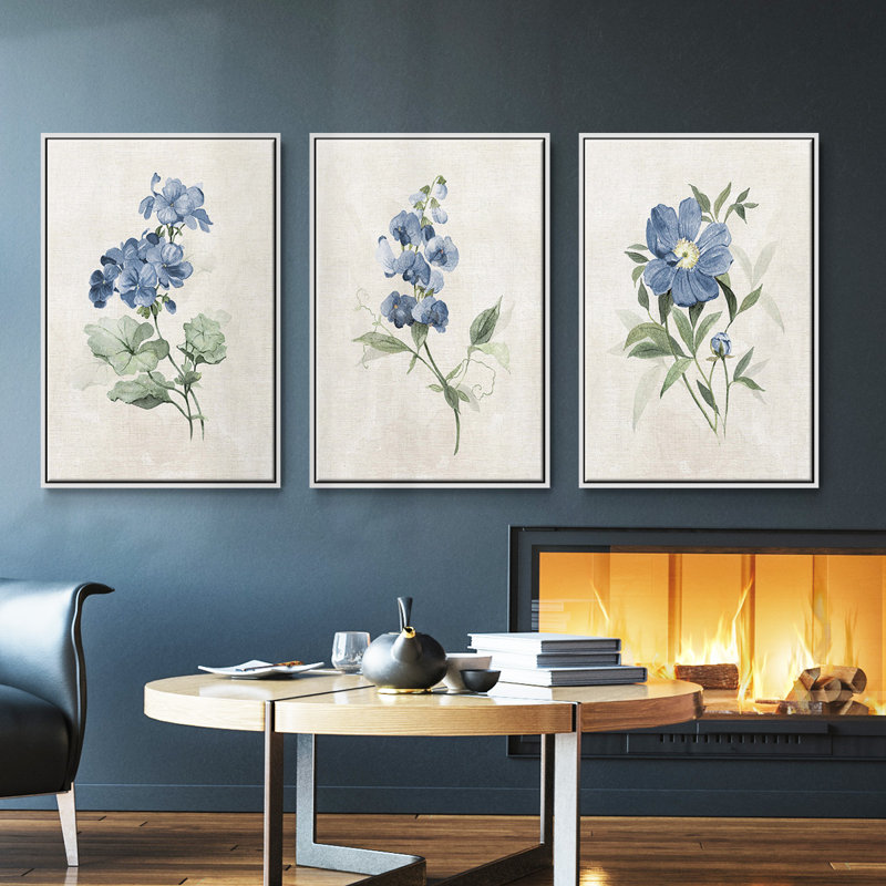 Farmhouse Periwinkle I 3 pièces, H 27 po x l 54 po, Cadre blanc