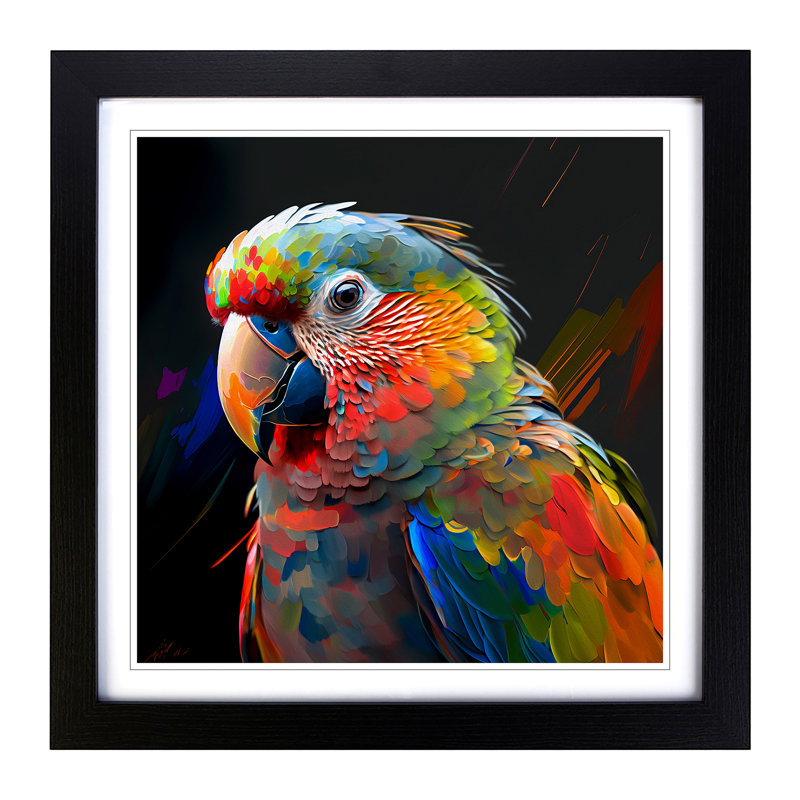 Parrot Abstract Art - Framed Print, Black