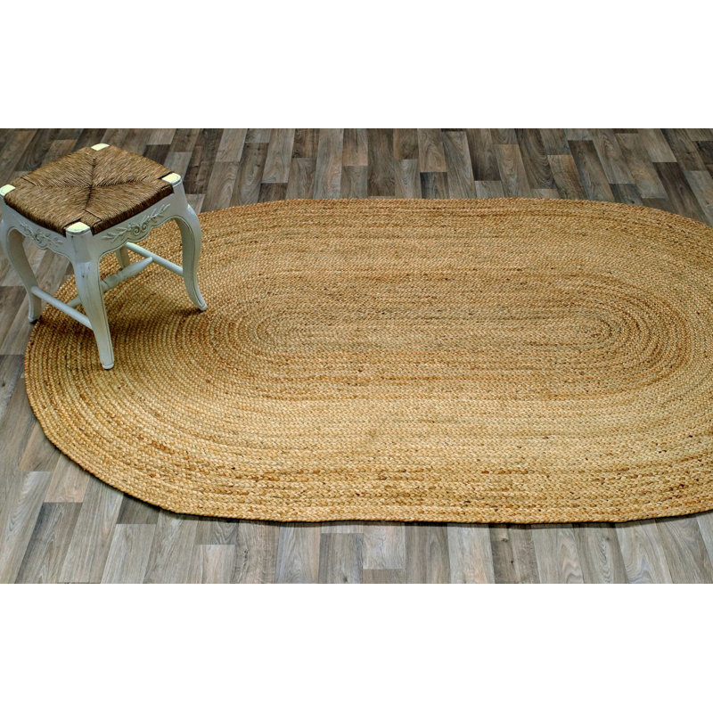 Buse Solid Colour Jute / Sisal Hand Woven Area Rug, Oval 259.08 x 350.52cm