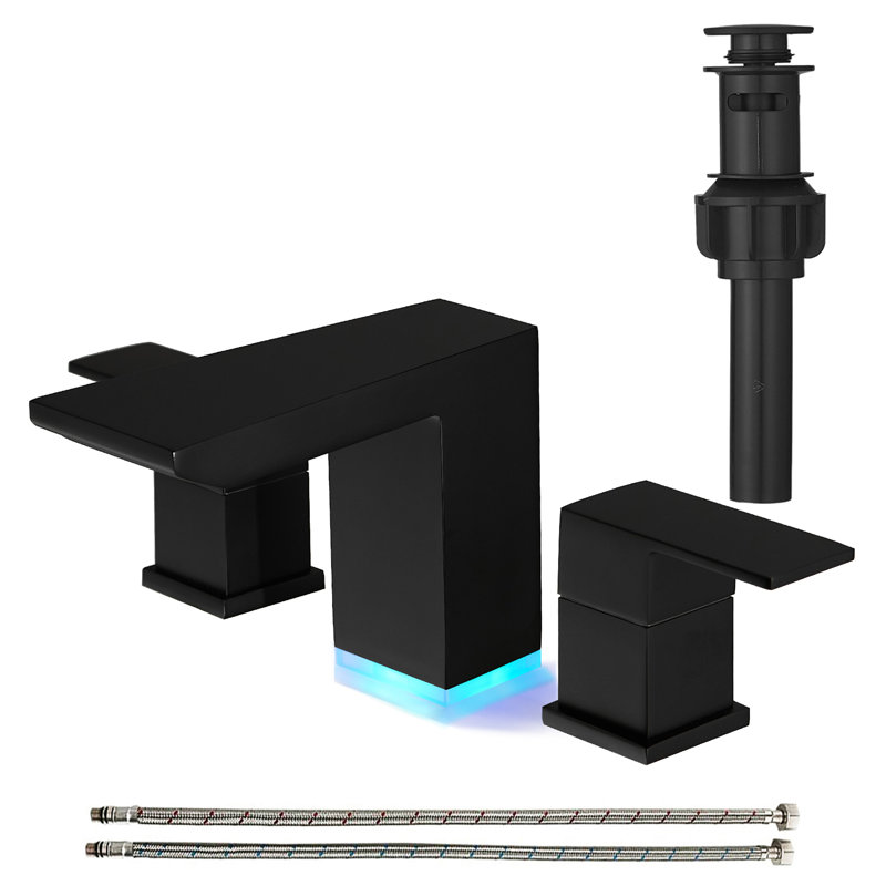 LED Widespread Faucet 2-handle Bathroom Faucet with Drain Assembly, Matte Black