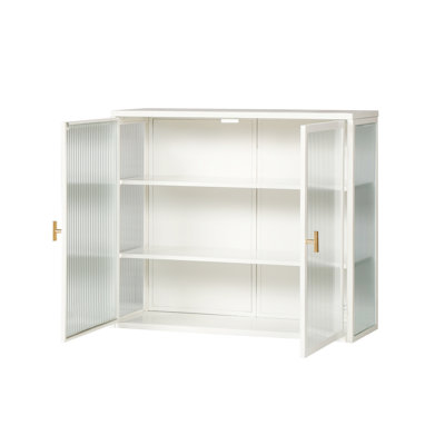 Armoire moderne avec trois rangements, répondant à différentes exigences de rangement, tablettes blanches de 28,31 po