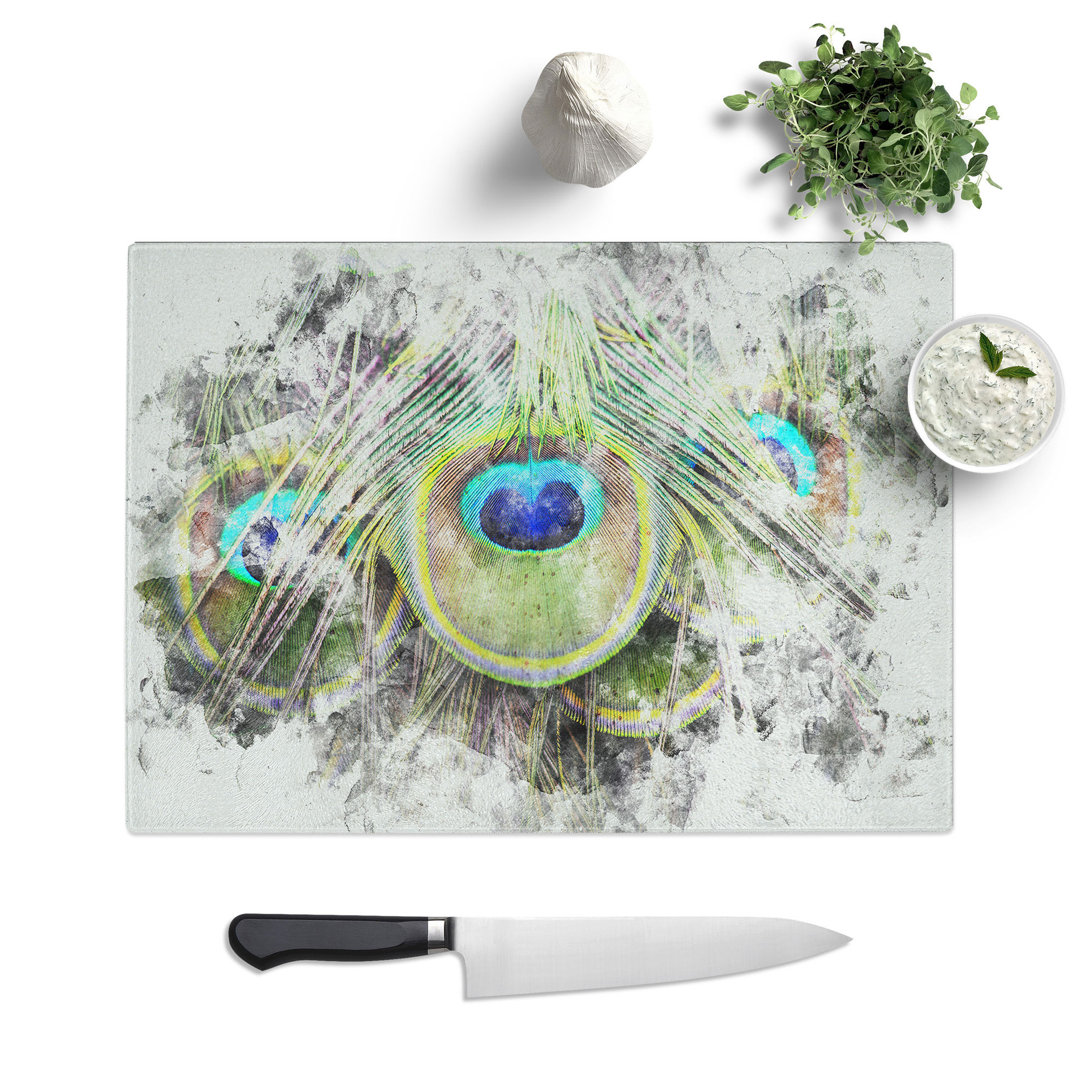 Tempered Glass Peacock Feathers Chopping Board