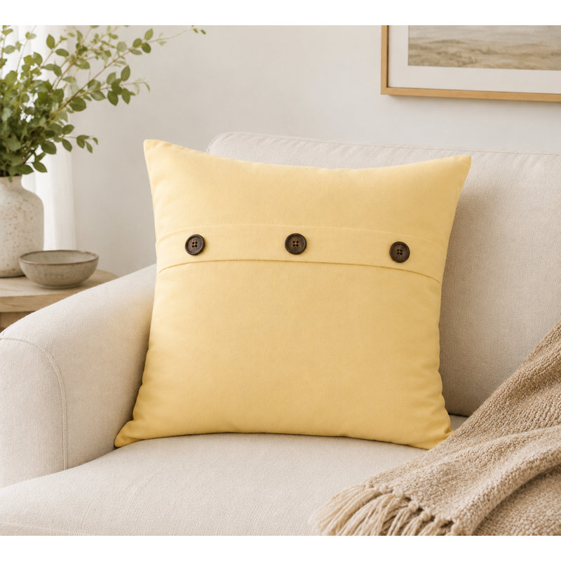 Solid Button Buttons Linen Throw Pillow, Yellow
