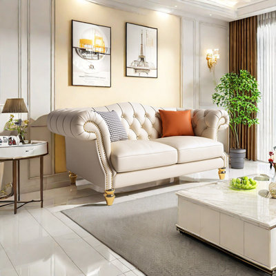 American Light Luxury Living Room Leather Sofa 66.9 Upholstered Sofa