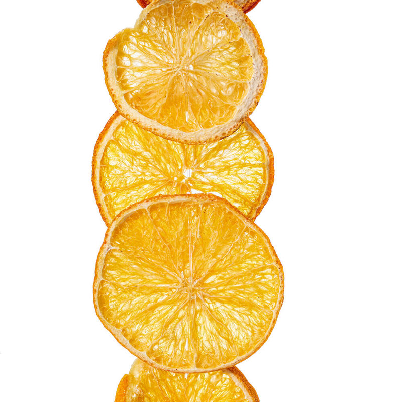 Natural Botanicals 10ft Natural and Dried Sliced Orange Garland. Dried orange slices are strung together with a clear cord. Recommended for Indoor Use.