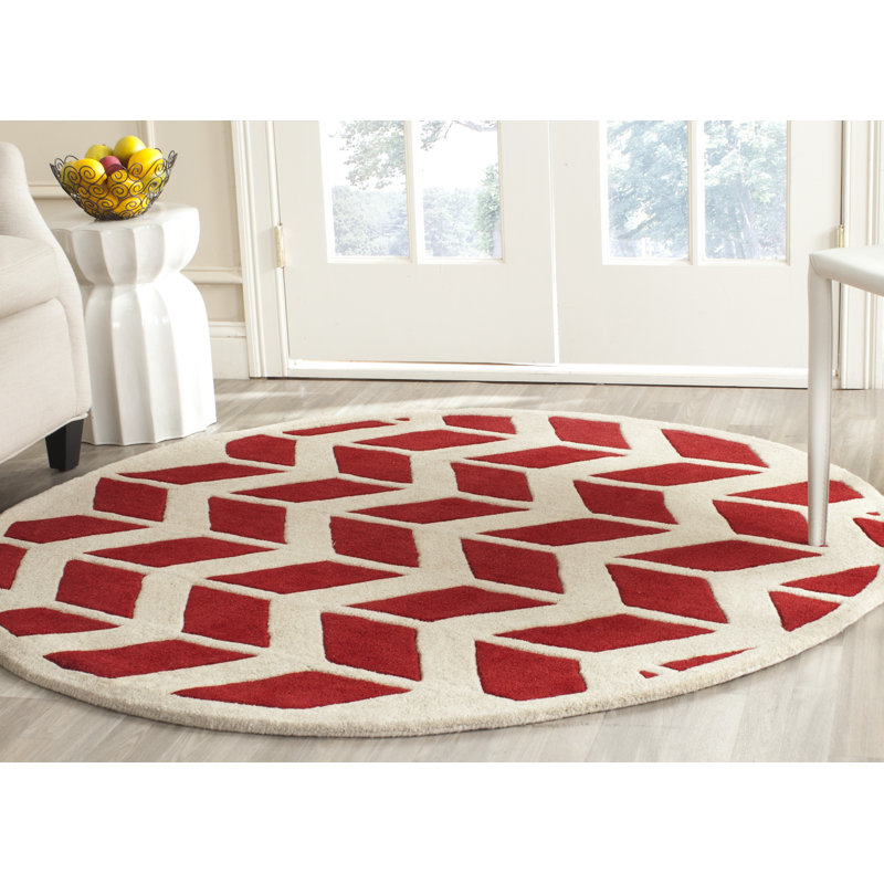 Deedie Hand Tufted Wool Chevron Rug, Round 5'