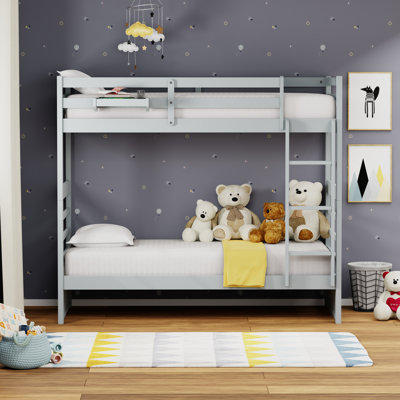 Gereron Solid Wood Twin Over Twin Bunk Bed and Hanging Nightstand