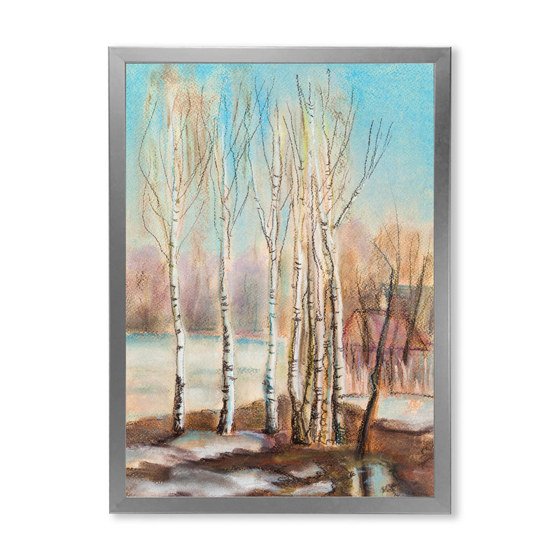 Bouleaux au soleil - Peinture, Cadre photo argenté, H 40 po x l 30 po x P 1,5 po