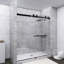 Porte de douche coulissante double sans cadre l 56 à 60 po x H 70 po, verre trempé clair de 8 mm de diamètre avec couche de finition facile à nettoyer, noir mat avec système de tampon-128545827