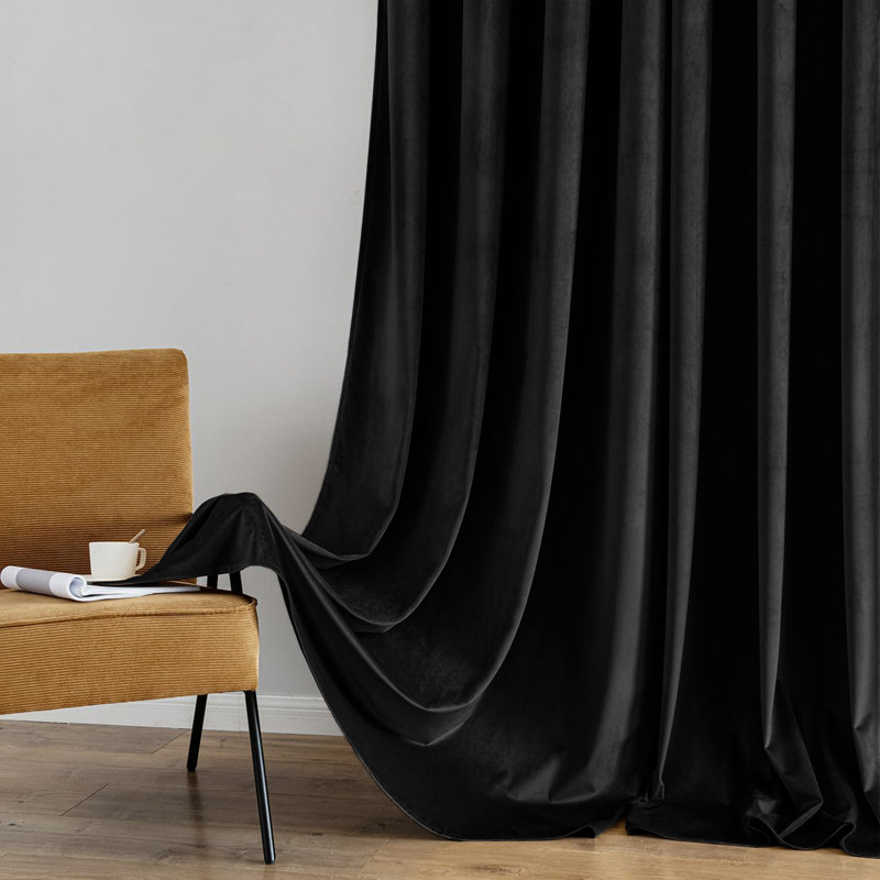 Heavy Velvet Blackout Curtains with Eyelet Rings – Thermal Insulated Drapes, 168cm Width x 183cm Drop, Black