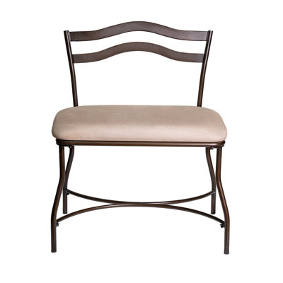 Azalea Park Windsor Upholstered Vanity Bench with Curved Metal Back, Burnished Bronze
