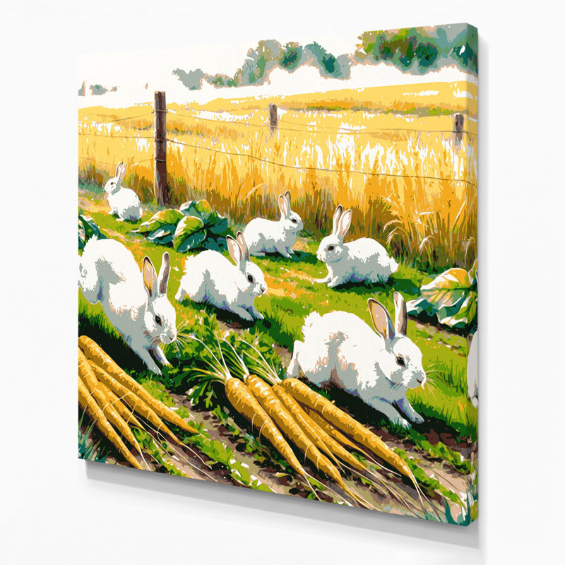 «Farm Rabbits», art mural sur toile brune, H 12 po x l 12 po