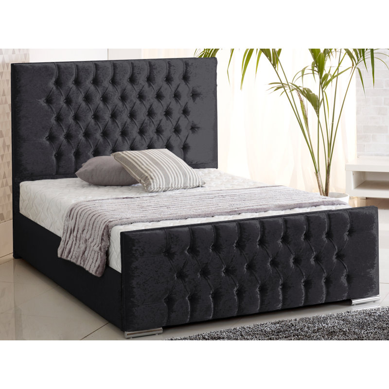 Lula Upholstered Bed, Double (4'6), Black Crush Velvet