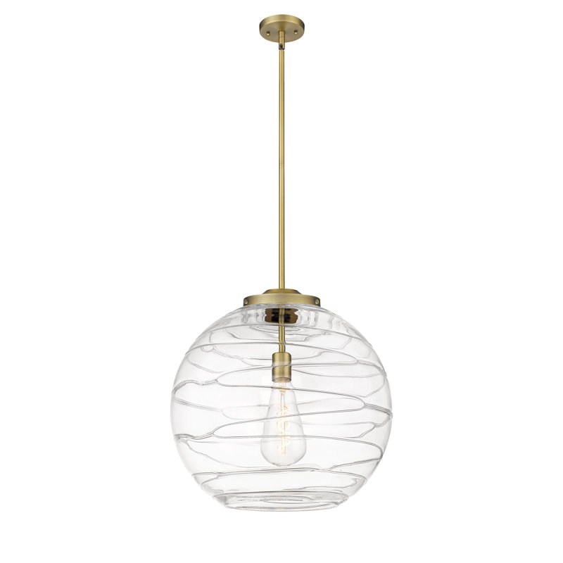 1 - Light Single Drop Pendant Pendant, Brushed Brass, Clear, 19.5" H x 17.88" W x 17.88" D