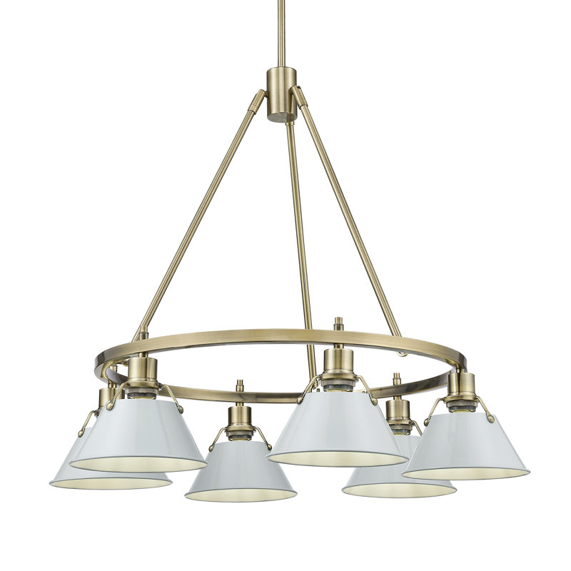 Felda 6 - Light Steel Dimmable Cone Chandelier, Aged Brass, Dusky Blue
