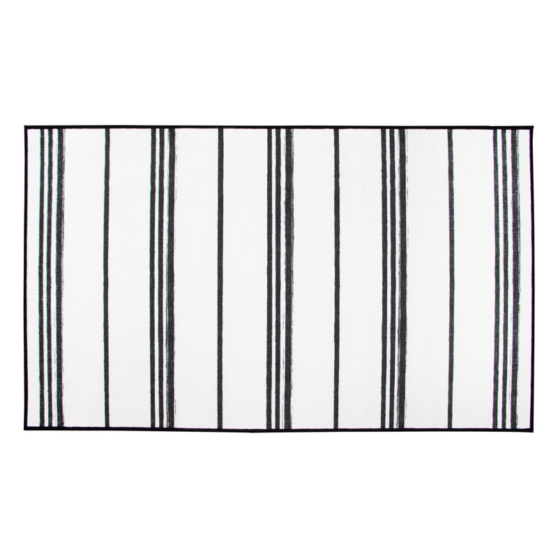 Stripe Black And White Flatweave Washable Indoor / Outdoor Rug, Rectangle 3' x 5'