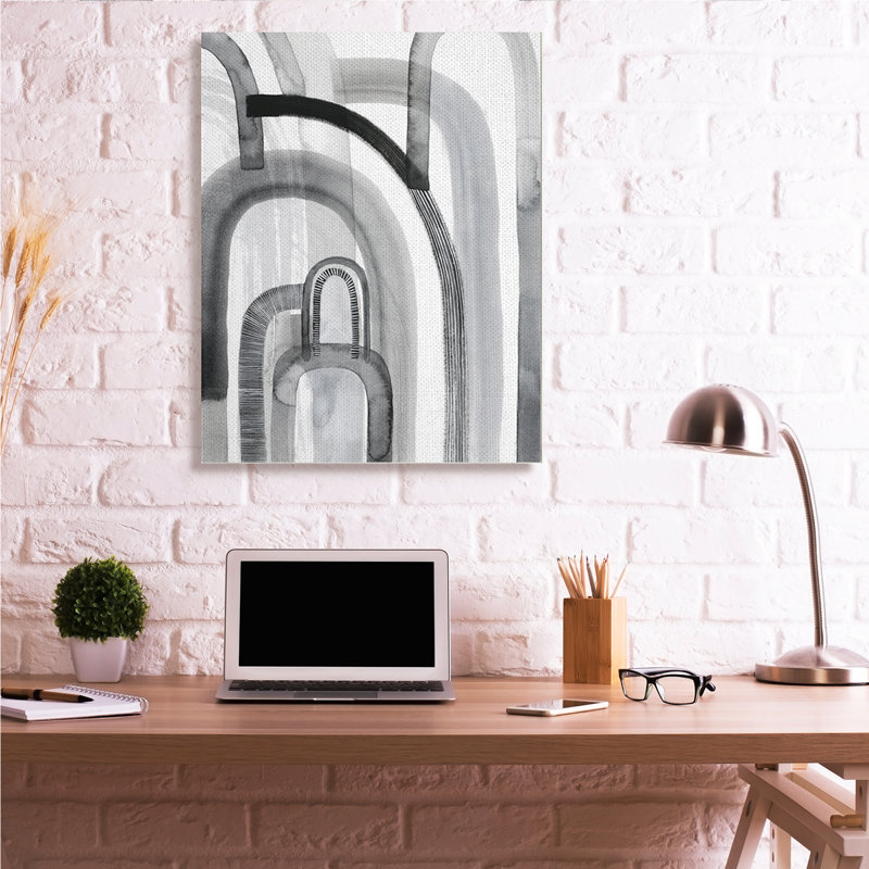 Abstrait, opaque, arches, noir, gris, blanc par Grace Popp - impression, H 48 po x l 36 po, Toile tendue
