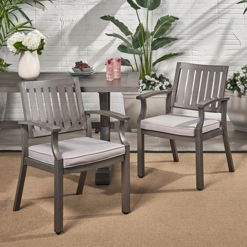Chaise de salle à manger d'extérieur moderne en aluminium avec coussin (ensemble de 2)