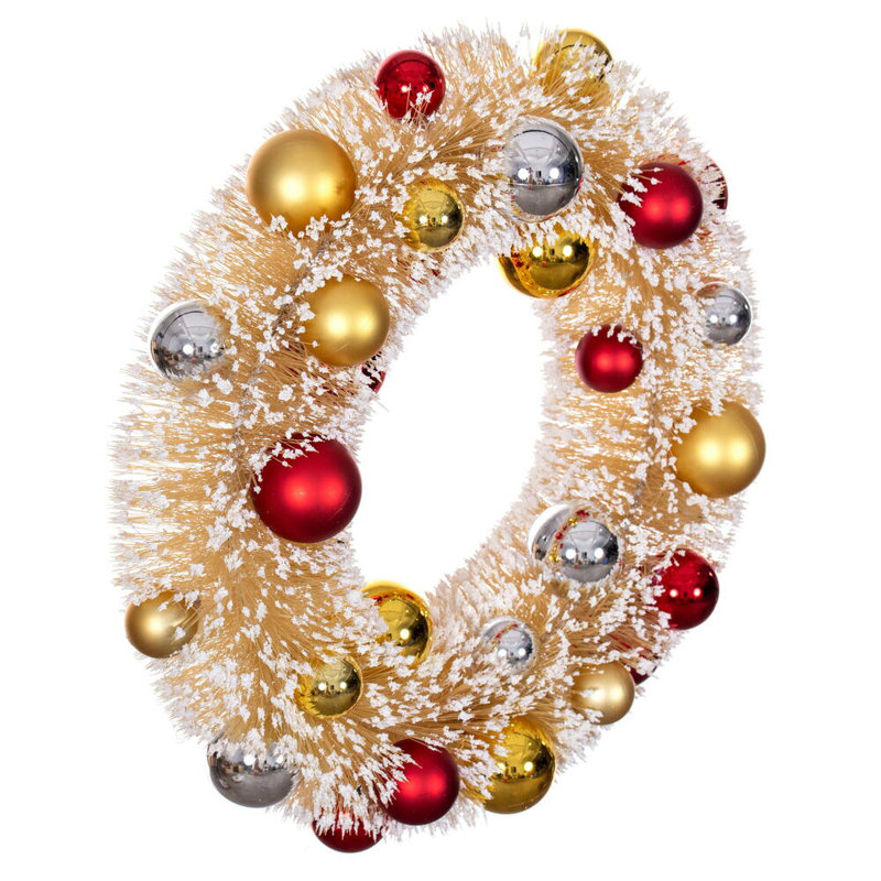  Boules de couronne givrées 18 po., Rouge / doré, Beige, H 5 po x l 18 po x P 18 po