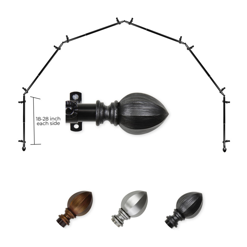 Tringle à rideaux simple à 6 côtés Judi, Noir, 18 à 28 po (de chaque côté)
