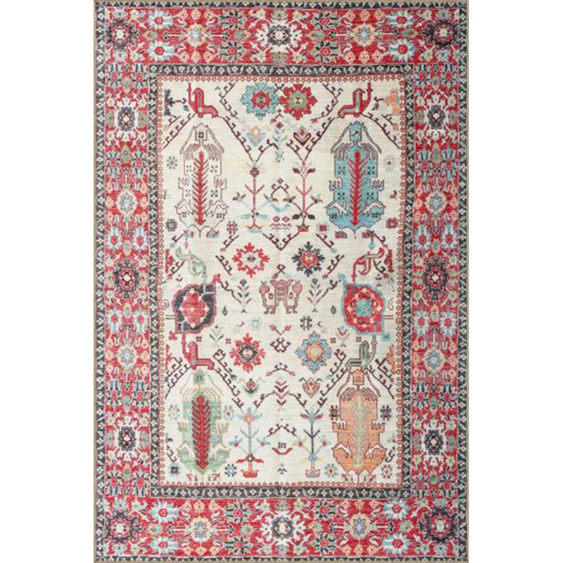 Bordered Rectangular Botanical Patterned Woven Base Carpet And Washable Carpet, Rectangle 3'4" x 6'7"
