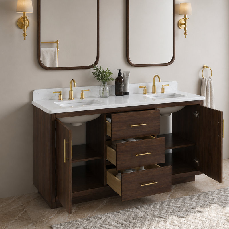 Adria Freestanding Single Bathroom Vanity with Engineered Stone Top, 61"