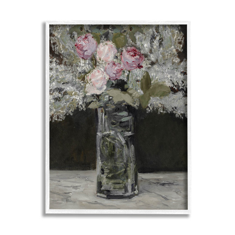 Art traditionnel giclée par bouquet de roses, H 14 po x l 11 po x P 1,5 po, Giclée encadrée blanc bord de mer