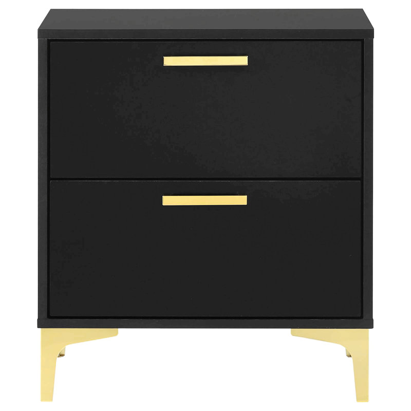 Gold Two-Drawer Rectangular Nightstand, Black