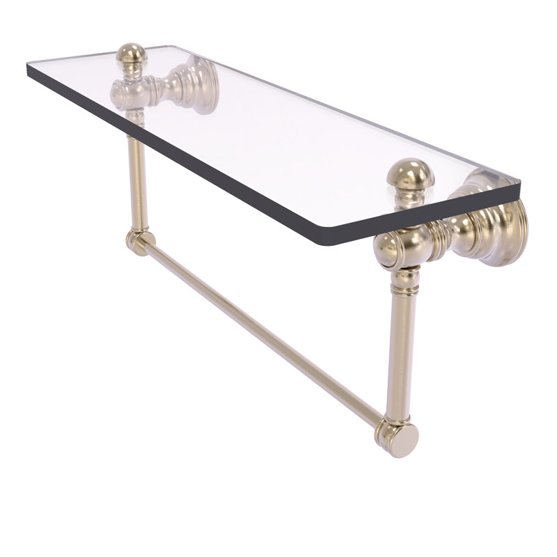 Freyja Glass Accent Shelf with Towel Bar, Antique Pewter, 5.54" H x 16" W x 7" D