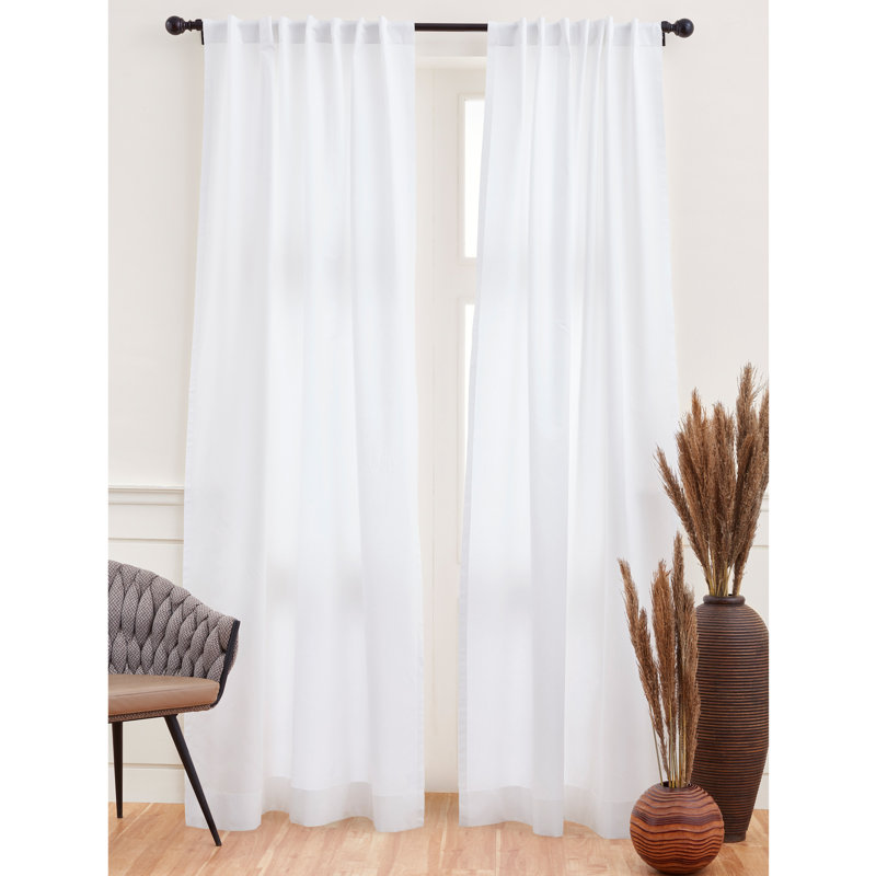 Cotton Linen Curtain with Rod Pocket, 52" W x 63" L, White