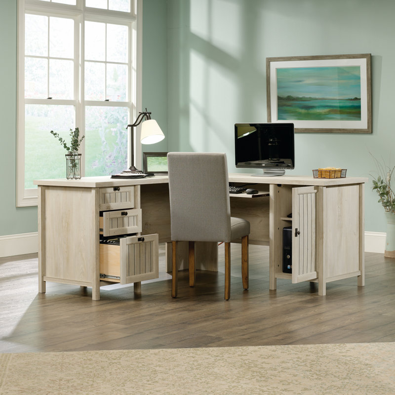 L-Shaped Executive Desk, Chalked Chestnut