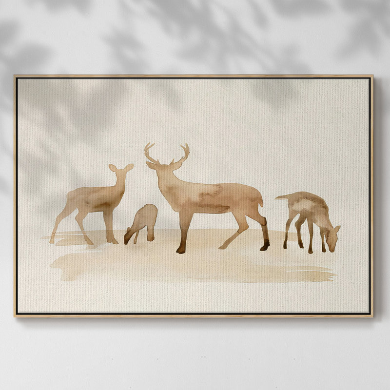 Whitetail Herd I, peinture sur toile encadrée, H 27 po x l 41 po x P 2 po, Cadre en bois naturel
