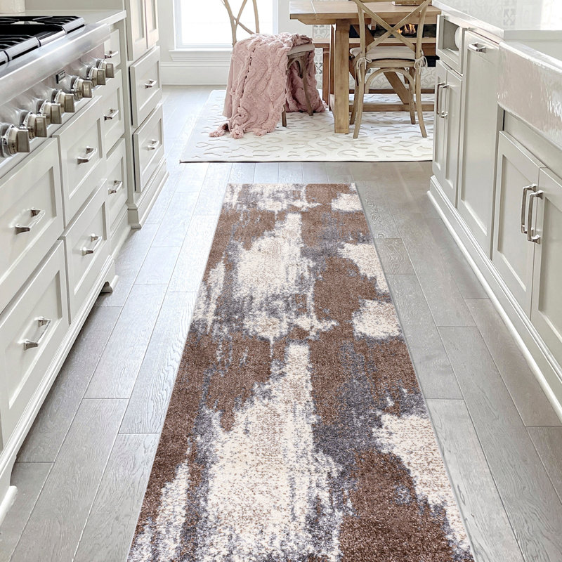 Tapis brun / crème Izaki, Tapis de couloir 2 pi x 8 pi