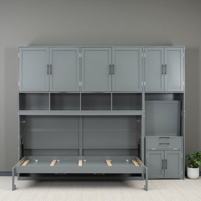 Lit escamotable simple avec placard, tiroirs et bureau