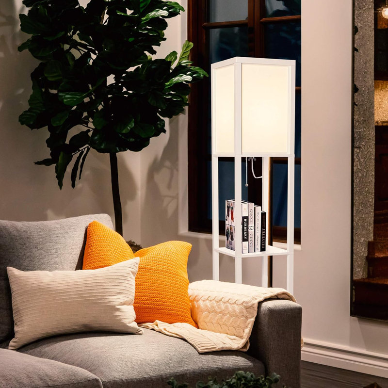 Modern Shelf Floor Lamp With Led Bulb, Shelves And Smart Features
