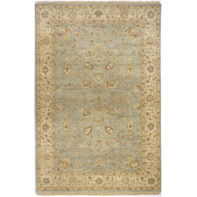 Tapis bleu clair / beige en laine noué à la main Laplante