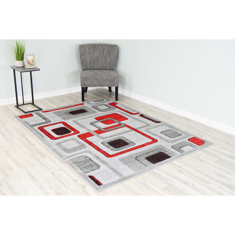 Tapis décoratif gris/rouge cosper, Rectangle 5 pi x 7 pi