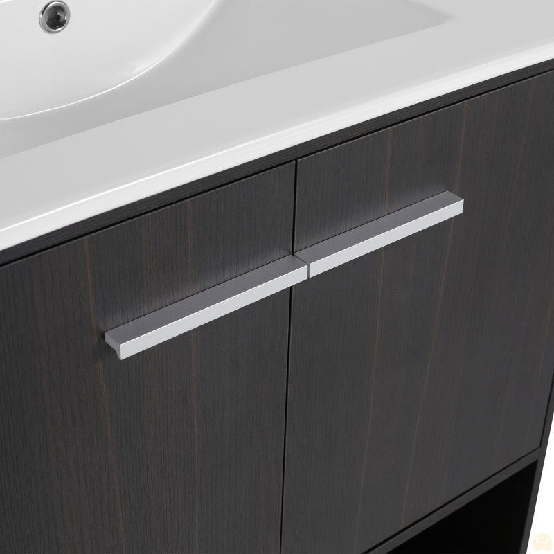 Meuble-lavabo sur pied 30 po, 2 portes, meuble-lavabo sur pied autoportant, contreplaqué (excluant l'évier), Noir, 29"