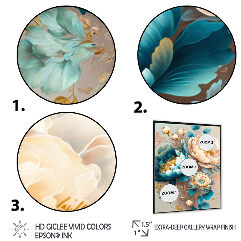 Fleurs multicolores II - reproduction sur toile, H 20 po x l 12 po x P 1 po, Impression noire sur toile encadrée