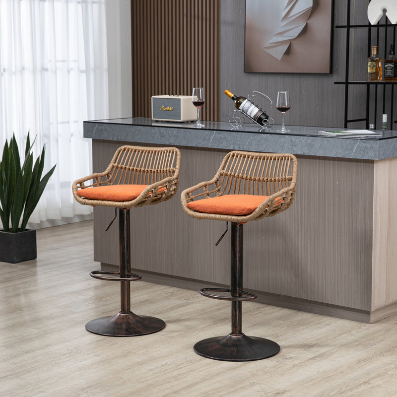 Ensemble de 2 tabourets de bar modernes pivotants avec repose-pieds pour cuisine, Orange