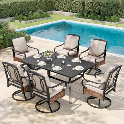 Bjartmar 6 - Person Outdoor Dining Set with Umbrella(Optional) & 6 Swivel Chairs