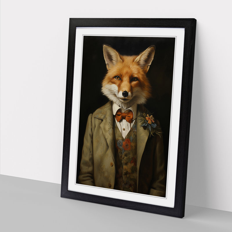Fox Victorian - Single Picture Frame Print on Wood, 34cm H x 25cm W x 2cm D, Black