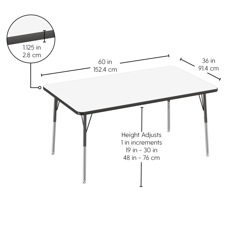 Table d'activités rectangulaire, 36" x 60", Tableau blanc / noir, Roulement pivotant standard